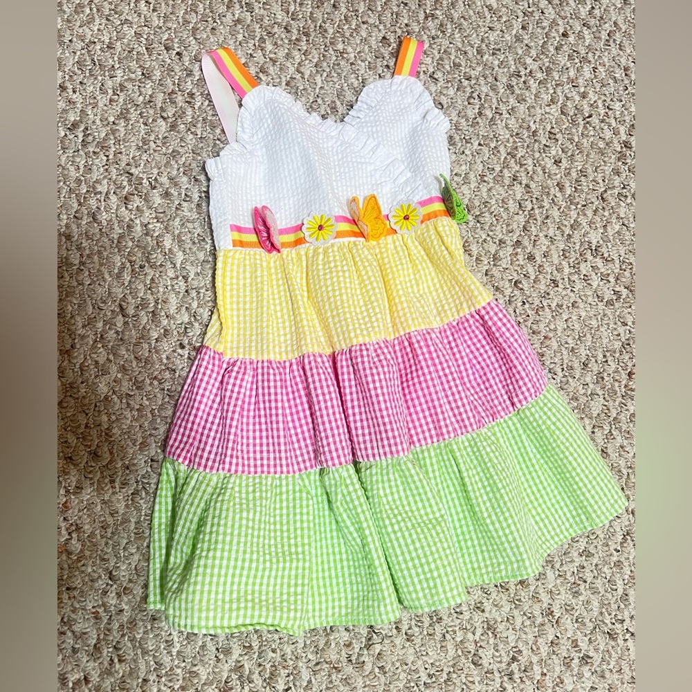 Rare Editions Girls 4T Colorful Summer/Easter Gingham Butterfly Dress